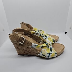 Aerosoles lemon novelty print cork wedge comfort sandals size 9